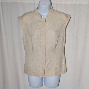 PART TWO DENMARK 100% LINEN SHIRT CROP TOP vest Sz S or 34 EU SNAP BUTTONS BEIGE